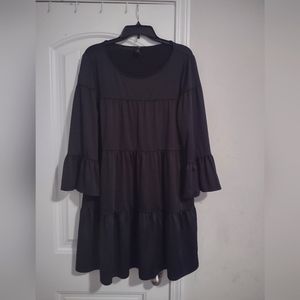 Women's Black Babydoll Plus Size Tiered Ruffle Dress with Ruffle Sleeves